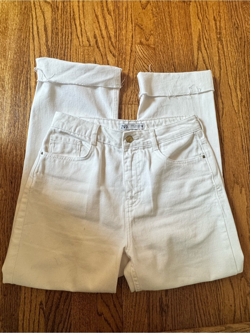Zara Off-White High-Rise Straight Jeans